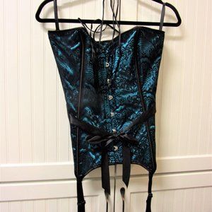 Adore Me Corset w/Garters Teal w/Black Lace Size 3X Lace-Up & Hook Up SEXY!